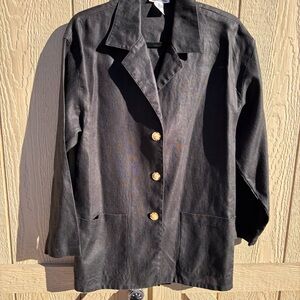 Talbot's Jacket Women's  Black Irish Linen Long Sleeve Open Casual